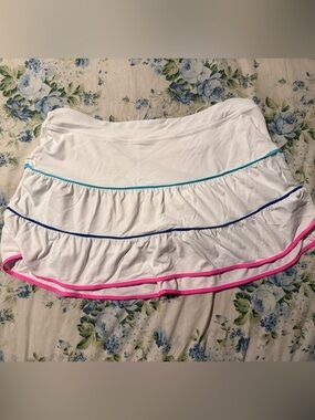 Lilly Pulitzer White Tiered Skirt with Turquoise, Royal Blue & Pink Trim